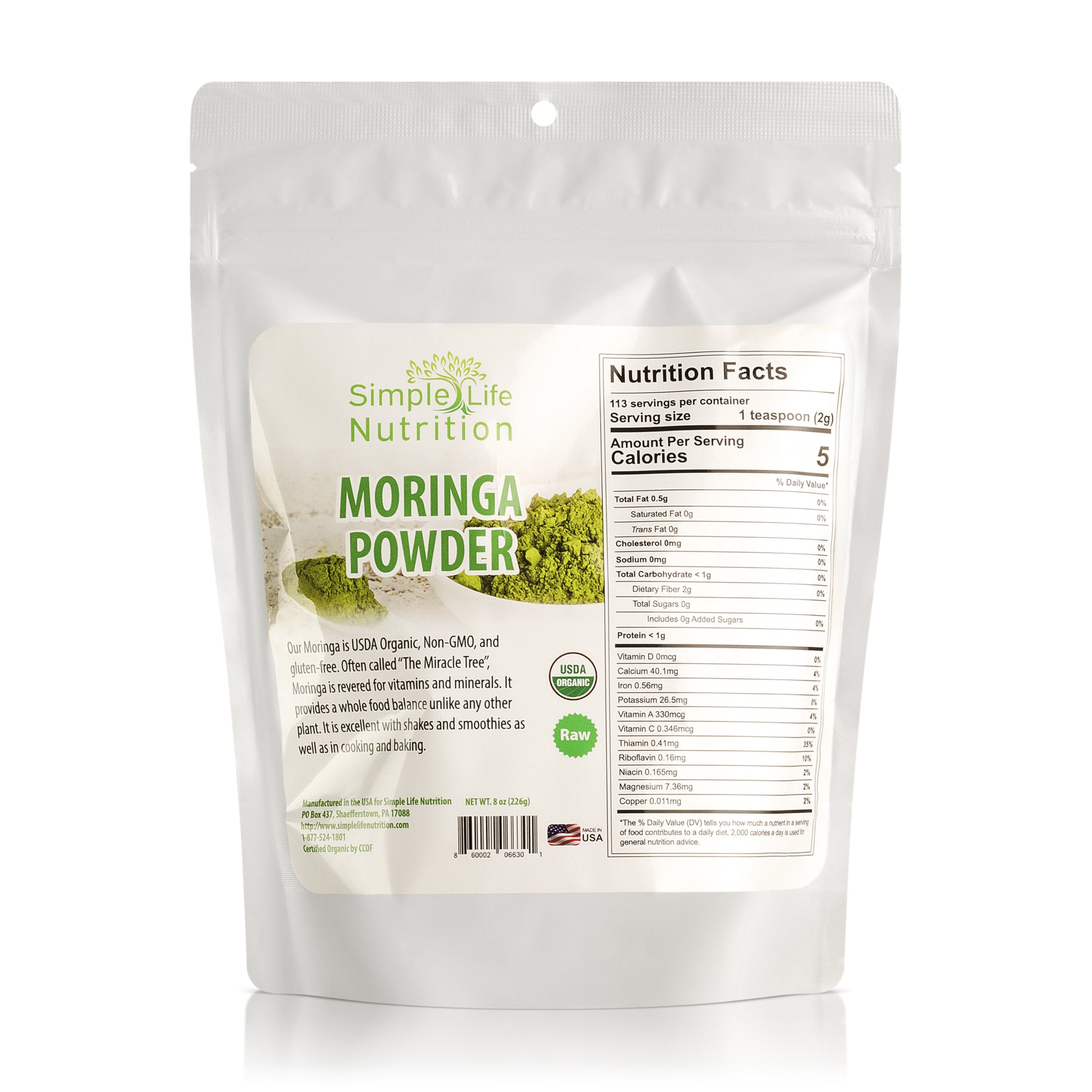 Organic Moringa Oleifera Powder (8oz. Bag)