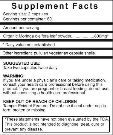 Organic Moringa Capsules - 800mg, 120 ct